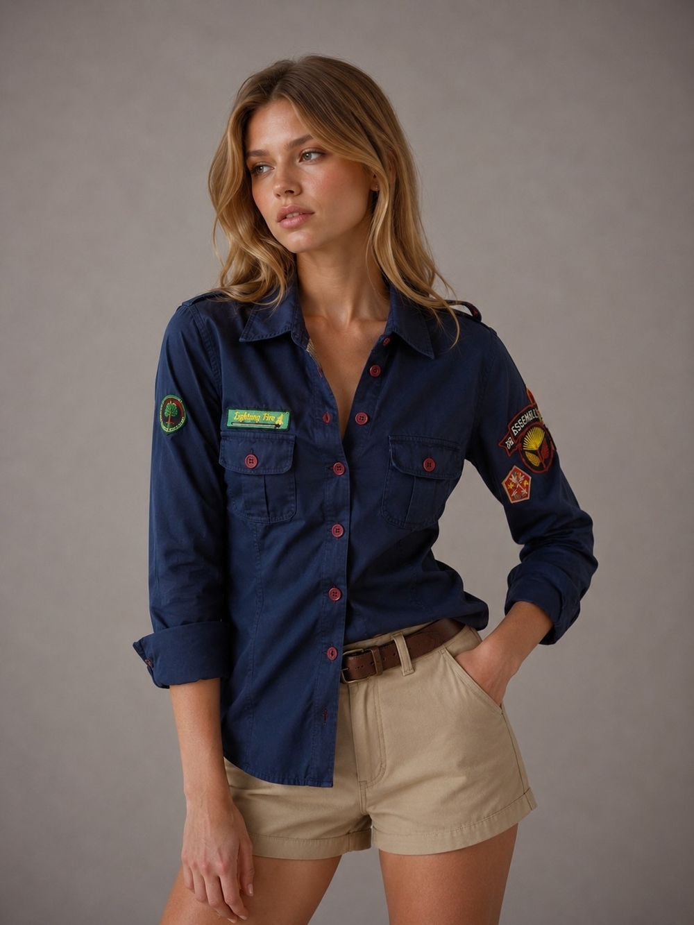 Essentiel Antwerp Blue Button-up Shirt Scout Long Sleeve Utility Military Safari